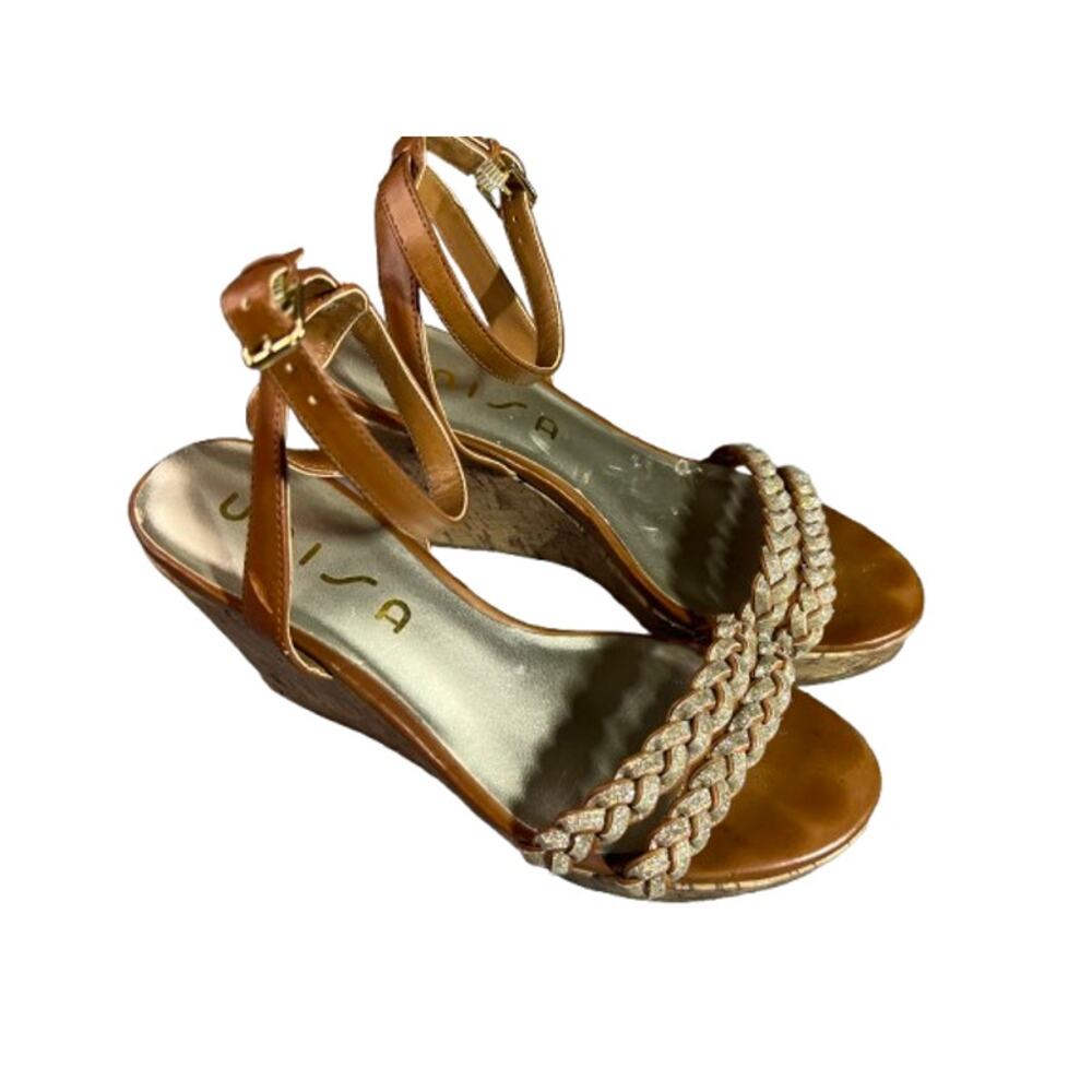 Unisa tan wedge gold glitter sandals 6.5M